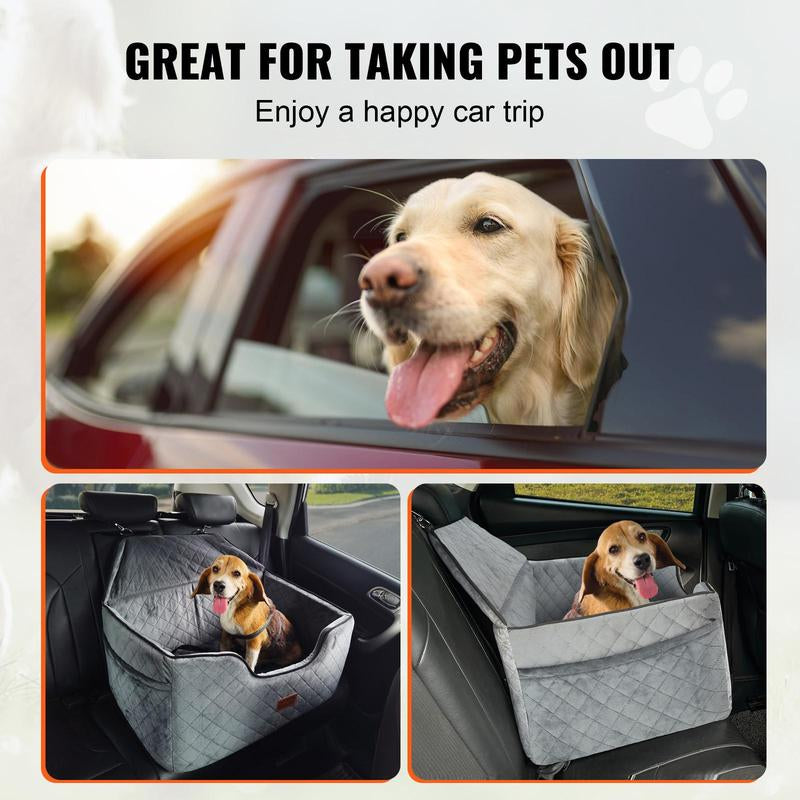 VEVOR Dog Car Seat, Dog Booster Seat for Car with a Storage Pocket, Pet Car Seat with Clip-On Safety Leash, Sponge Filling, Dog Car Bed for Medium & Large Dog up to 55 Lbs, Gray