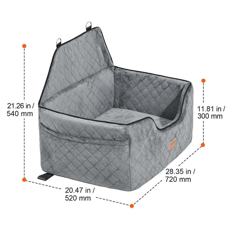 VEVOR Dog Car Seat, Dog Booster Seat for Car with a Storage Pocket, Pet Car Seat with Clip-On Safety Leash, Sponge Filling, Dog Car Bed for Medium & Large Dog up to 55 Lbs, Gray