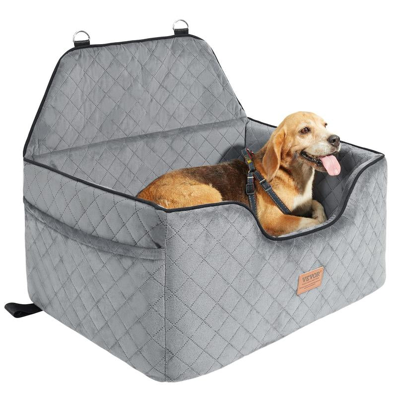 VEVOR Dog Car Seat, Dog Booster Seat for Car with a Storage Pocket, Pet Car Seat with Clip-On Safety Leash, Sponge Filling, Dog Car Bed for Medium & Large Dog up to 55 Lbs, Gray