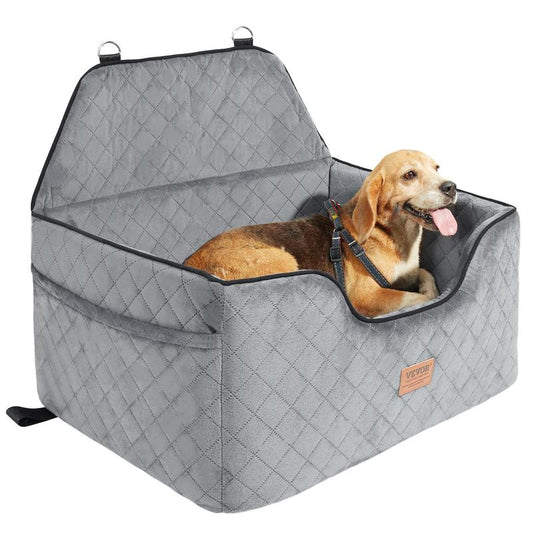 VEVOR Dog Car Seat, Dog Booster Seat for Car with a Storage Pocket, Pet Car Seat with Clip-On Safety Leash, Sponge Filling, Dog Car Bed for Medium & Large Dog up to 55 Lbs, Gray