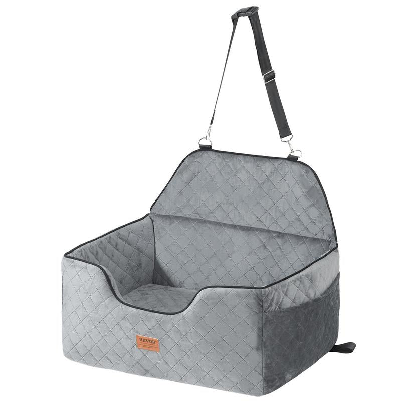 VEVOR Dog Car Seat, Dog Booster Seat for Car with a Storage Pocket, Pet Car Seat with Clip-On Safety Leash, Sponge Filling, Dog Car Bed for Medium & Large Dog up to 55 Lbs, Gray